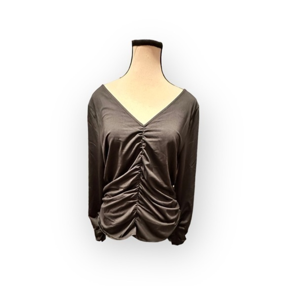 Women’s Signature Reitmans Black Ruched Front Deep V Neck Blouse XL